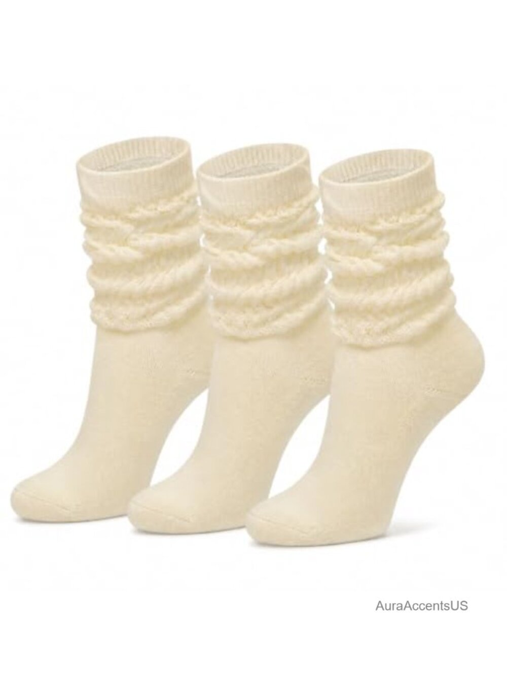 Women's Slouch Socks 92% Cotton Scrunch Crew Calf Retro 3 Pairs Size 5-10